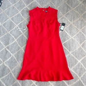 NWT Red dress with slight ruffle detail at hem and shoulders. Size 8